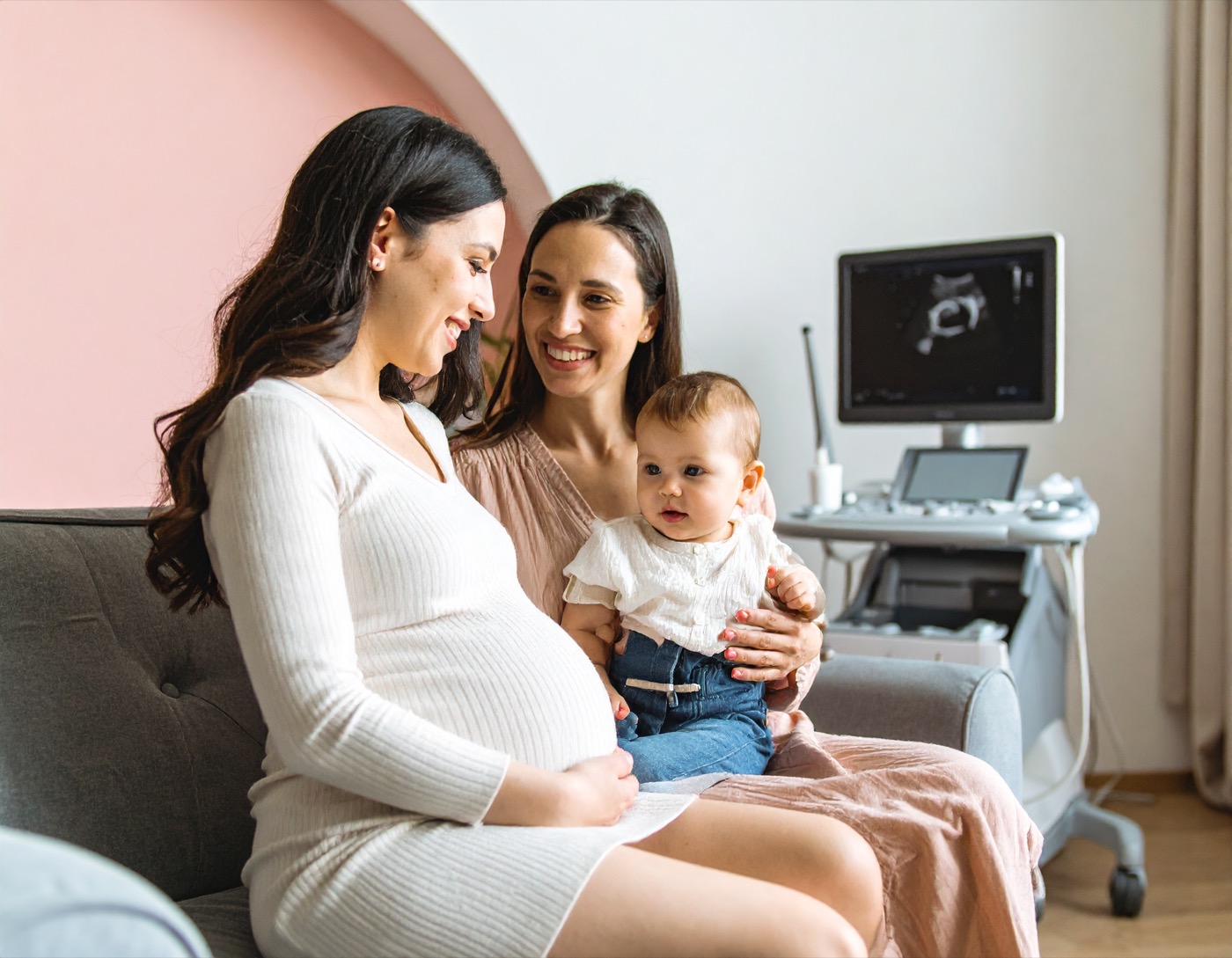 Pregnant mother in ultrasound room with friend during elective session in New South Wales